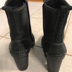 Sperry Black Leather Ankle Boots